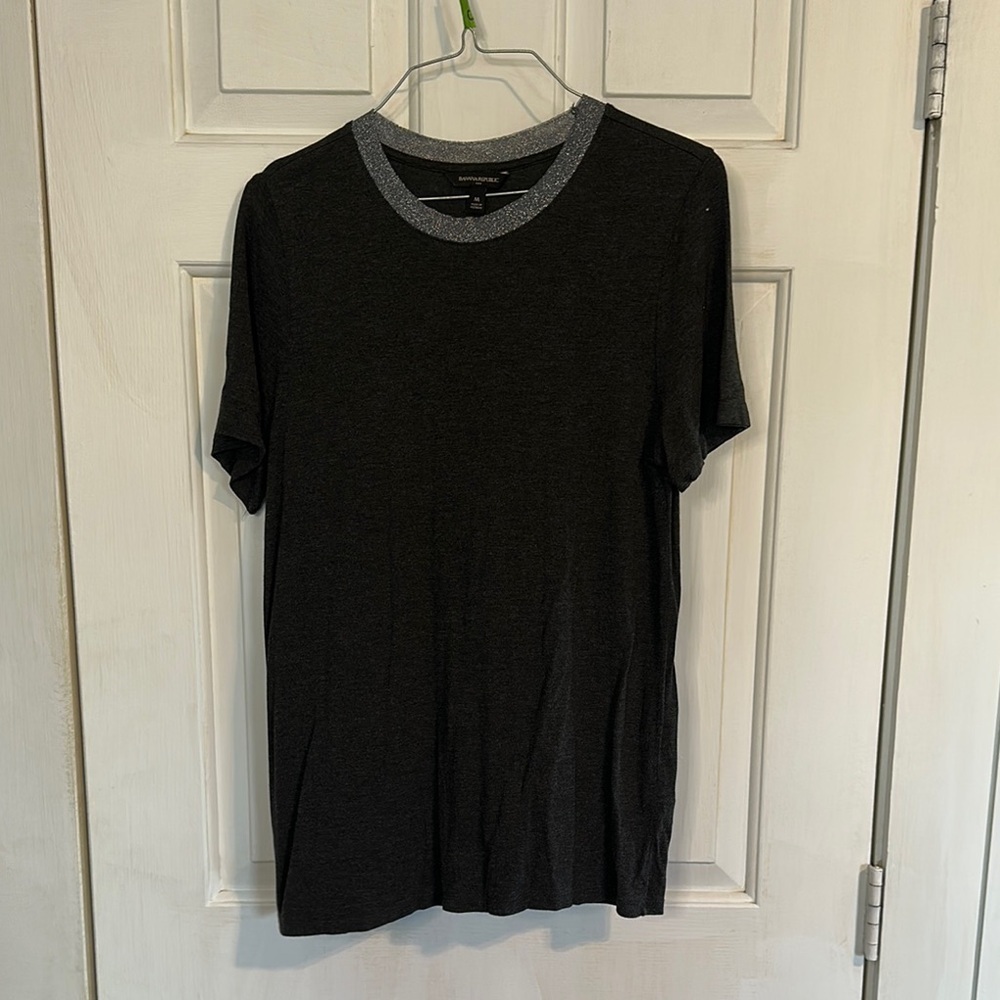 Banana Republic Dark grey with silver neckline top size medium
